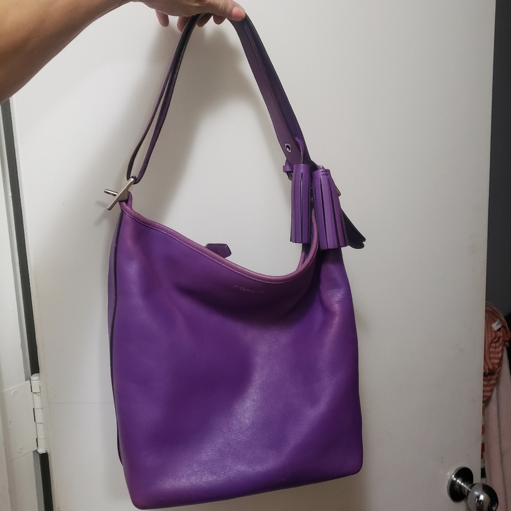 COACH Vtg 19889 Large Legacy Duffle Purple Leather Bucket Bag - Picture 1 of 11